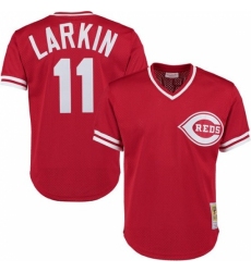 Men's Mitchell and Ness Cincinnati Reds #11 Barry Larkin Replica Red Throwback MLB Jersey