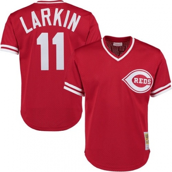 Men's Mitchell and Ness Cincinnati Reds #11 Barry Larkin Replica Red Throwback MLB Jersey Men's Mitchell and Ness Cincinnati Reds #11 Barry Larkin Replica Red Throwback MLB Jersey