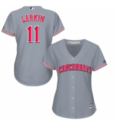 Women's Majestic Cincinnati Reds #11 Barry Larkin Replica Grey Road Cool Base MLB Jersey