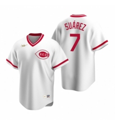 Men's Nike Cincinnati Reds #7 Eugenio Suarez White Cooperstown Collection Home Stitched Baseball Jersey