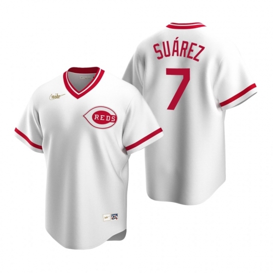 Men's Nike Cincinnati Reds #7 Eugenio Suarez White Cooperstown Collection Home Stitched Baseball Jersey Men's Nike Cincinnati Reds #7 Eugenio Suarez White Cooperstown Collection Home Stitched Baseball Jersey
