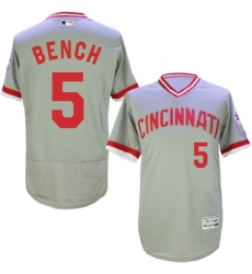 Men's Majestic Cincinnati Reds #5 Johnny Bench Grey Flexbase Authentic Collection Cooperstown MLB Jersey