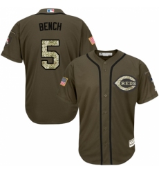 Men's Majestic Cincinnati Reds #5 Johnny Bench Replica Green Salute to Service MLB Jersey Men's Majestic Cincinnati Reds #5 Johnny Bench Replica Green Salute to Service MLB Jersey