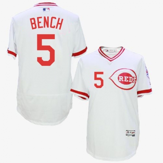 Men's Majestic Cincinnati Reds #5 Johnny Bench White Flexbase Authentic Collection Cooperstown MLB Jersey Men's Majestic Cincinnati Reds #5 Johnny Bench White Flexbase Authentic Collection Cooperstown MLB Jersey