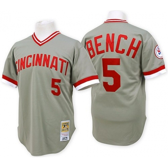Men's Mitchell and Ness Cincinnati Reds #5 Johnny Bench Authentic Grey Throwback MLB Jersey Men's Mitchell and Ness Cincinnati Reds #5 Johnny Bench Authentic Grey Throwback MLB Jersey