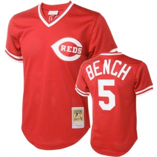 Men's Mitchell and Ness Cincinnati Reds #5 Johnny Bench Replica Red Throwback MLB Jersey Men's Mitchell and Ness Cincinnati Reds #5 Johnny Bench Replica Red Throwback MLB Jersey