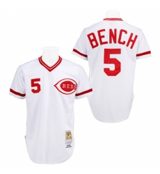 Men's Mitchell and Ness Cincinnati Reds #5 Johnny Bench Replica White Throwback MLB Jersey Men's Mitchell and Ness Cincinnati Reds #5 Johnny Bench Replica White Throwback MLB Jersey