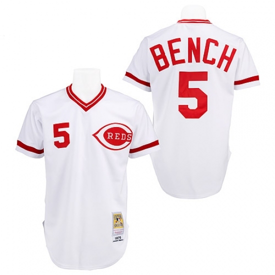 Men's Mitchell and Ness Cincinnati Reds #5 Johnny Bench Replica White Throwback MLB Jersey Men's Mitchell and Ness Cincinnati Reds #5 Johnny Bench Replica White Throwback MLB Jersey
