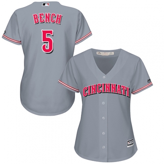 Women's Majestic Cincinnati Reds #5 Johnny Bench Replica Grey Road Cool Base MLB Jersey Women's Majestic Cincinnati Reds #5 Johnny Bench Replica Grey Road Cool Base MLB Jersey