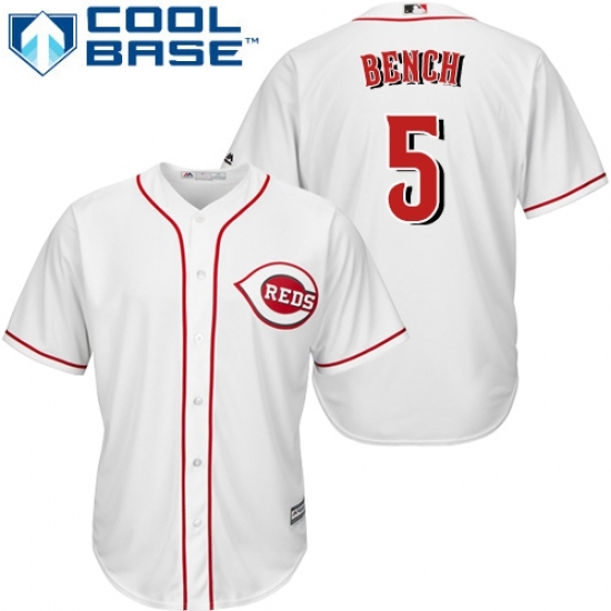 Youth Majestic Cincinnati Reds #5 Johnny Bench Replica White Home Cool Base MLB Jersey Youth Majestic Cincinnati Reds #5 Johnny Bench Replica White Home Cool Base MLB Jersey