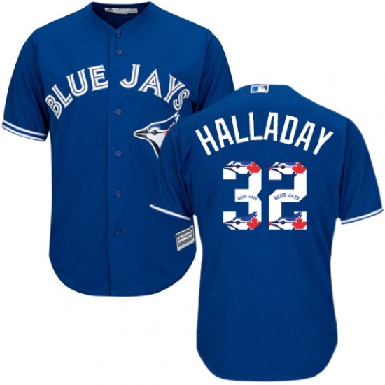 Men's Majestic Toronto Blue Jays #32 Roy Halladay Authentic Blue Team Logo Fashion MLB Jersey Men's Majestic Toronto Blue Jays #32 Roy Halladay Authentic Blue Team Logo Fashion MLB Jersey