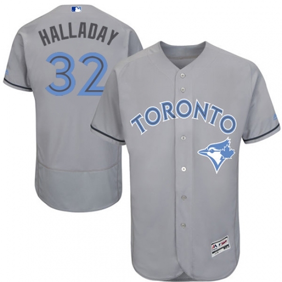 Men's Majestic Toronto Blue Jays #32 Roy Halladay Authentic Gray 2016 Father's Day Fashion Flex Base MLB Jersey Men's Majestic Toronto Blue Jays #32 Roy Halladay Authentic Gray 2016 Father's Day Fashion Flex Base MLB Jersey