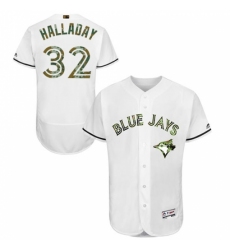 Men's Majestic Toronto Blue Jays #32 Roy Halladay Authentic White 2016 Memorial Day Fashion Flex Base MLB Jersey