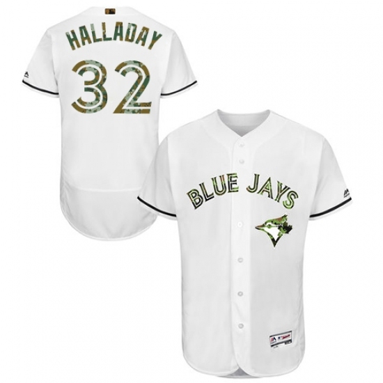 Men's Majestic Toronto Blue Jays #32 Roy Halladay Authentic White 2016 Memorial Day Fashion Flex Base MLB Jersey Men's Majestic Toronto Blue Jays #32 Roy Halladay Authentic White 2016 Memorial Day Fashion Flex Base MLB Jersey