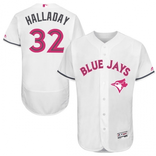 Men's Majestic Toronto Blue Jays #32 Roy Halladay Authentic White 2016 Mother's Day Fashion Flex Base MLB Jersey Men's Majestic Toronto Blue Jays #32 Roy Halladay Authentic White 2016 Mother's Day Fashion Flex Base MLB Jersey