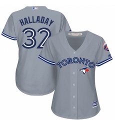 Women's Majestic Toronto Blue Jays #32 Roy Halladay Replica Grey Road MLB Jersey Women's Majestic Toronto Blue Jays #32 Roy Halladay Replica Grey Road MLB Jersey