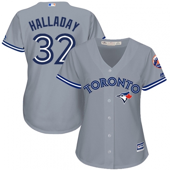 Women's Majestic Toronto Blue Jays #32 Roy Halladay Replica Grey Road MLB Jersey Women's Majestic Toronto Blue Jays #32 Roy Halladay Replica Grey Road MLB Jersey