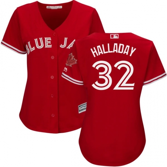 Women's Majestic Toronto Blue Jays #32 Roy Halladay Replica Scarlet Alternate MLB Jersey Women's Majestic Toronto Blue Jays #32 Roy Halladay Replica Scarlet Alternate MLB Jersey