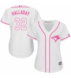 Women's Majestic Toronto Blue Jays #32 Roy Halladay Replica White Fashion Cool Base MLB Jersey Women's Majestic Toronto Blue Jays #32 Roy Halladay Replica White Fashion Cool Base MLB Jersey