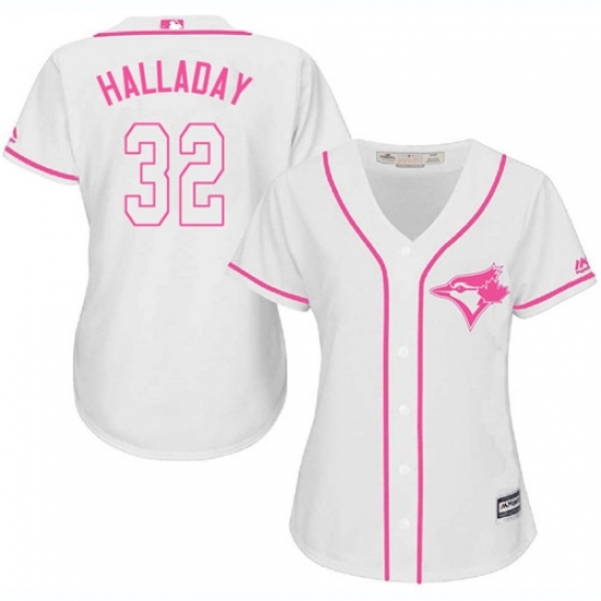Women's Majestic Toronto Blue Jays #32 Roy Halladay Replica White Fashion Cool Base MLB Jersey Women's Majestic Toronto Blue Jays #32 Roy Halladay Replica White Fashion Cool Base MLB Jersey