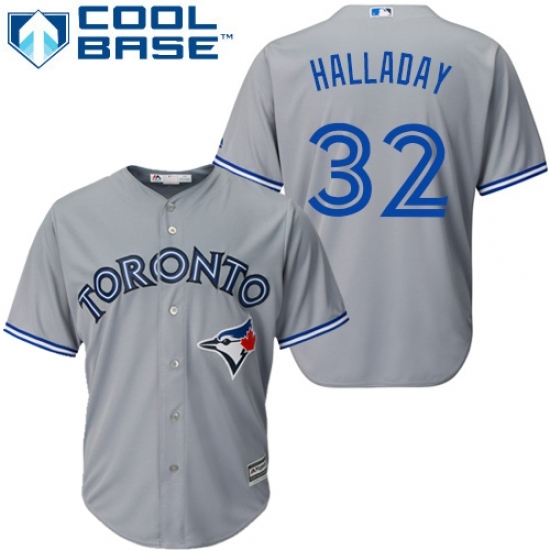 Youth Majestic Toronto Blue Jays #32 Roy Halladay Replica Grey Road MLB Jersey Youth Majestic Toronto Blue Jays #32 Roy Halladay Replica Grey Road MLB Jersey