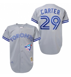 Men's Mitchell and Ness Toronto Blue Jays #29 Joe Carter Authentic Grey Throwback MLB Jersey