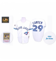 Men's Mitchell and Ness Toronto Blue Jays #29 Joe Carter Replica White Throwback MLB Jersey