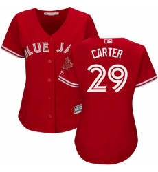 Women's Majestic Toronto Blue Jays #29 Joe Carter Authentic Scarlet Alternate MLB Jersey