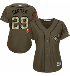 Women's Majestic Toronto Blue Jays #29 Joe Carter Replica Green Salute to Service MLB Jersey