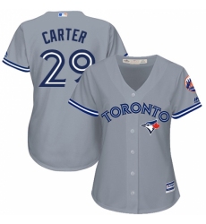 Women's Majestic Toronto Blue Jays #29 Joe Carter Replica Grey Road MLB Jersey