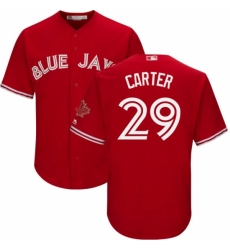 Youth Majestic Toronto Blue Jays #29 Joe Carter Authentic Scarlet Alternate MLB Jersey