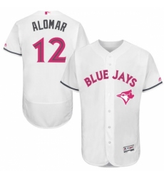 Men's Majestic Toronto Blue Jays #12 Roberto Alomar Authentic White 2016 Mother's Day Fashion Flex Base MLB Jersey