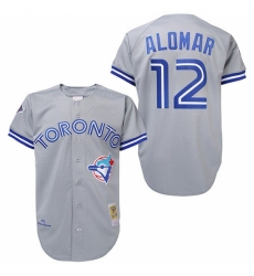 Men's Mitchell and Ness Toronto Blue Jays #12 Roberto Alomar Replica Grey Throwback MLB Jersey