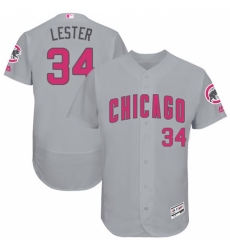Men's Majestic Chicago Cubs #34 Jon Lester Grey Mother's Day Flexbase Authentic Collection MLB Jersey