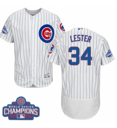 Men's Majestic Chicago Cubs #34 Jon Lester White 2016 World Series Champions Flexbase Authentic Collection MLB Jersey