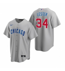 Men's Nike Chicago Cubs #34 Jon Lester Gray Road Stitched Baseball Jersey