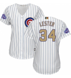 Women's Majestic Chicago Cubs #34 Jon Lester Authentic White 2017 Gold Program MLB Jersey