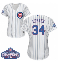 Women's Majestic Chicago Cubs #34 Jon Lester Authentic White Home 2016 World Series Champions Cool Base MLB Jersey