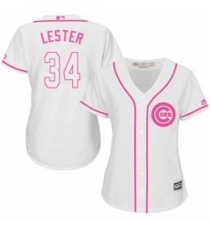 Women's Majestic Chicago Cubs #34 Jon Lester Replica White Fashion MLB Jersey