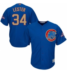 Youth Majestic Chicago Cubs #34 Jon Lester Authentic Royal Blue 2017 Gold Champion Cool Base MLB Jersey