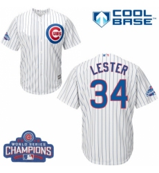 Youth Majestic Chicago Cubs #34 Jon Lester Authentic White Home 2016 World Series Champions Cool Base MLB Jersey