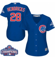 Women's Majestic Chicago Cubs #28 Kyle Hendricks Authentic Royal Blue Alternate 2016 World Series Champions Cool Base MLB Jersey