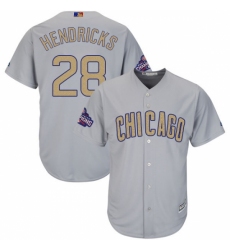 Youth Majestic Chicago Cubs #28 Kyle Hendricks Authentic Gray 2017 Gold Champion Cool Base MLB Jersey