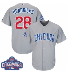 Youth Majestic Chicago Cubs #28 Kyle Hendricks Authentic Grey Road 2016 World Series Champions Cool Base MLB Jersey