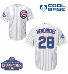 Youth Majestic Chicago Cubs #28 Kyle Hendricks Authentic White Home 2016 World Series Champions Cool Base MLB Jersey
