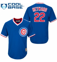 Men's Majestic Chicago Cubs #22 Jason Heyward Replica Blue/White Strip Cooperstown Throwback MLB Jersey