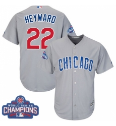 Youth Majestic Chicago Cubs #22 Jason Heyward Authentic Grey Road 2016 World Series Champions Cool Base MLB Jersey