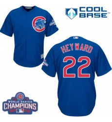 Youth Majestic Chicago Cubs #22 Jason Heyward Authentic Royal Blue Alternate 2016 World Series Champions Cool Base MLB Jersey