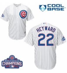 Youth Majestic Chicago Cubs #22 Jason Heyward Authentic White Home 2016 World Series Champions Cool Base MLB Jersey
