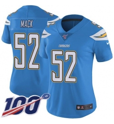 Women's Nike Los Angeles Chargers #52 Khalil Mack Electric Blue Alternate Stitched NFL 100th Season Vapor Untouchable Limited Jersey